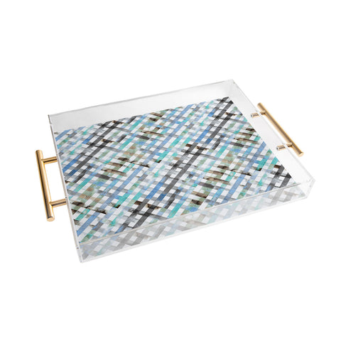 Ninola Design Mint Gingham Squares Watercolor Acrylic Tray