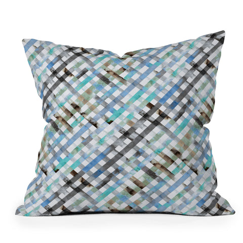 Ninola Design Mint Gingham Squares Watercolor Outdoor Throw Pillow
