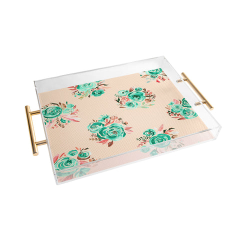 Ninola Design Mint sweet roses bouquets watercolor Acrylic Tray