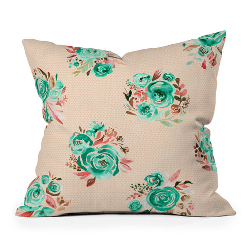 Ninola Design Mint sweet roses bouquets watercolor Outdoor Throw Pillow