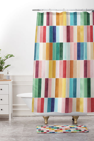 Ninola Design Modern Craft Rectangular Colorful Tiles Color Utopia Shower Curtain And Mat