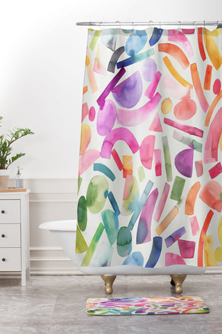 Ninola Design Modern Geometric Shapes Color Shower Curtain And Mat
