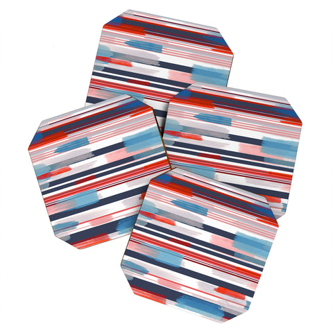 Ninola Design Modern marine stripes red Coaster Set