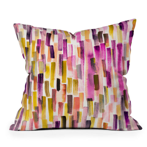 Ninola Design Modern purple brushstrokes painting stripes Outdoor Throw Pillow