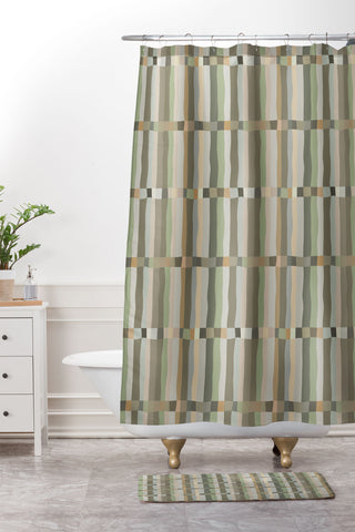 Ninola Design Modern Stripes Green Bog Shower Curtain And Mat