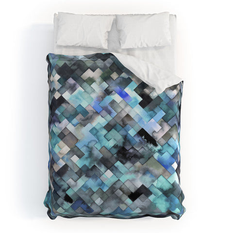 Ninola Design Moody Geometry Blue Sea Duvet Cover