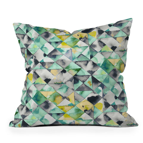 Ninola Design Moody Geometry Green Outdoor Throw Pillow