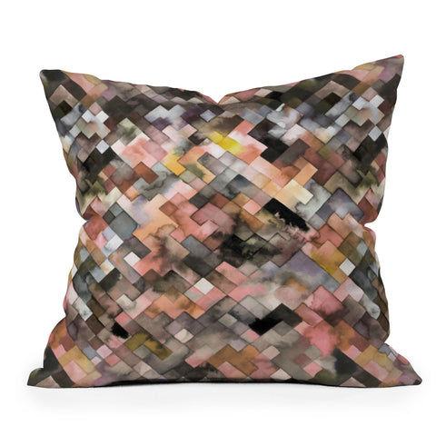 Ninola Design Moody Geometry Rustic Gold Outdoor Throw Pillow