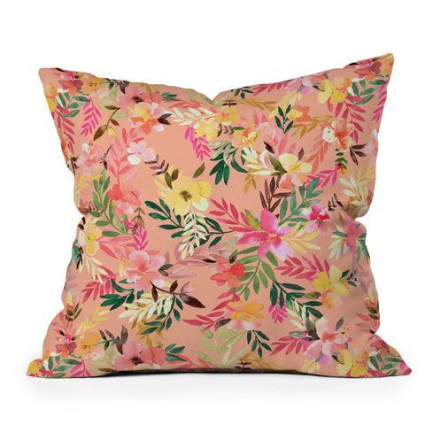 Ninola Design Moroccan Hibiscus Coral Outdoor Throw Pillow