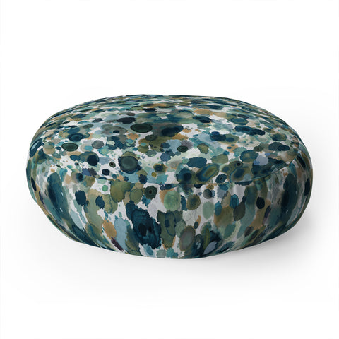 Ninola Design Moss Forest Blue Gold Floor Pillow Round