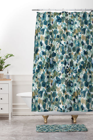 Ninola Design Moss Forest Blue Gold Shower Curtain And Mat