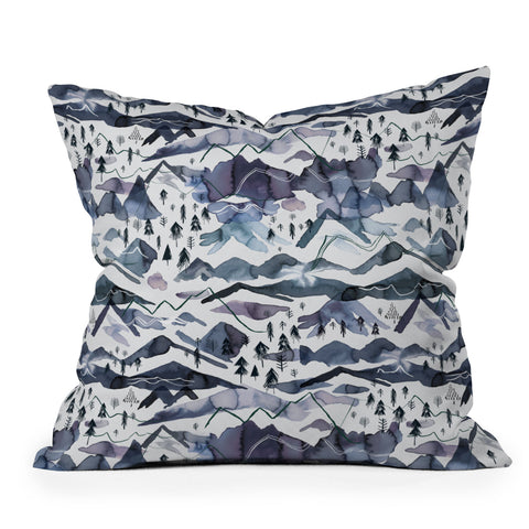 Ninola Design Mountains landscape Blue Outdoor Throw Pillow