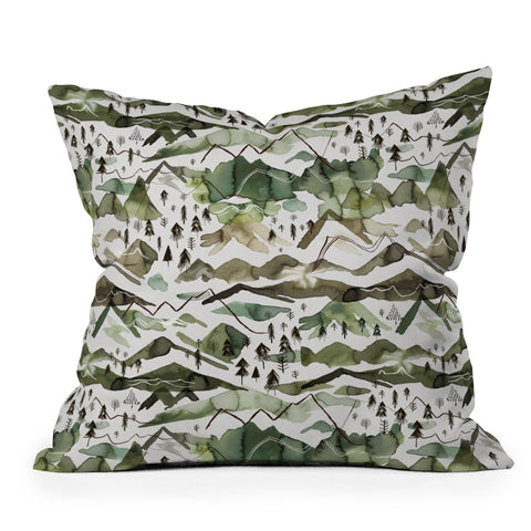 Ninola Design Mountains landscape Green Outdoor Throw Pillow