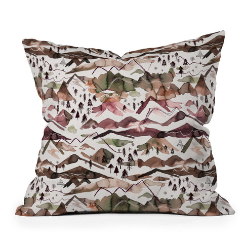 Ninola Design Mountains Red Outdoor Throw Pillow