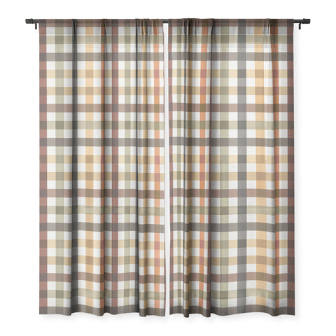 Ninola Design Multicolored Gingham Rustic Ginger Sheer Window Curtain
