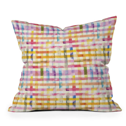 Ninola Design Multicolored gingham squares watercolor Outdoor Throw Pillow