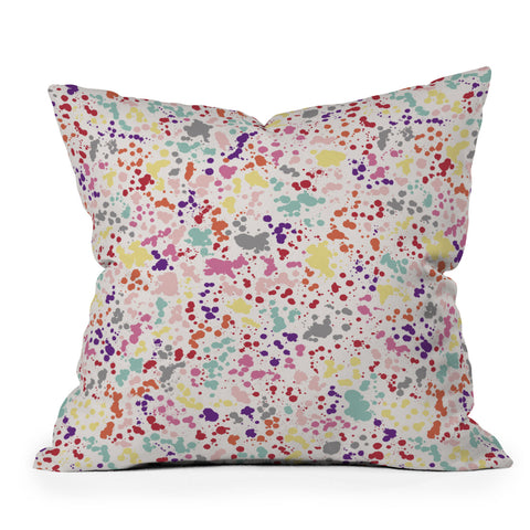Ninola Design Multicolored Splatter Drops Painting Outdoor Throw Pillow