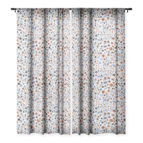 Ninola Design Mushrooms Nature Forest Blue Sheer Window Curtain