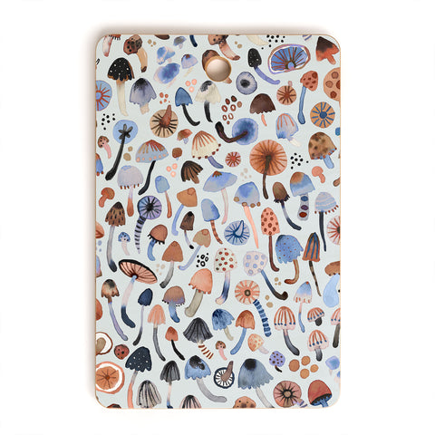 Ninola Design Mushrooms Nature Forest Blue Cutting Board Rectangle