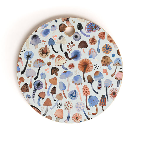 Ninola Design Mushrooms Nature Forest Blue Cutting Board Round