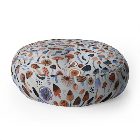 Ninola Design Mushrooms Nature Forest Blue Floor Pillow Round