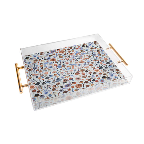 Ninola Design Mushrooms Nature Forest Blue Acrylic Tray