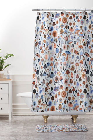Ninola Design Mushrooms Nature Forest Blue Shower Curtain And Mat