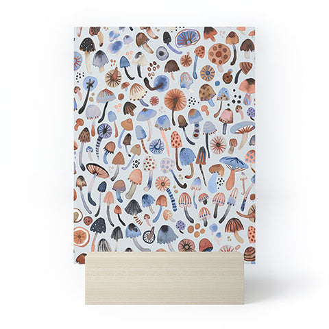 Ninola Design Mushrooms Nature Forest Blue Mini Art Print