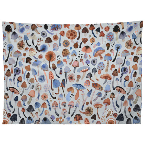 Ninola Design Mushrooms Nature Forest Blue Tapestry
