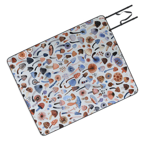 Ninola Design Mushrooms Nature Forest Blue Picnic Blanket