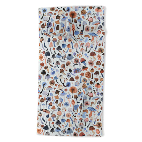 Ninola Design Mushrooms Nature Forest Blue Beach Towel