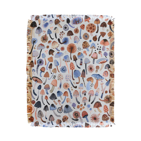 Ninola Design Mushrooms Nature Forest Blue Throw Blanket