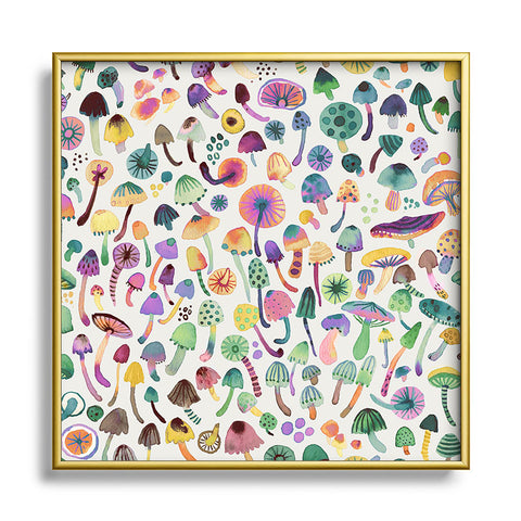 Ninola Design Mushrooms Nature Forest Colorful Square Metal Framed Art Print