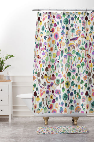 Ninola Design Mushrooms Nature Forest Colorful Shower Curtain And Mat