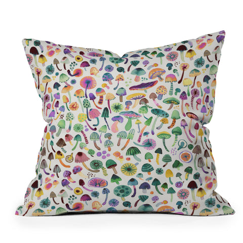 Ninola Design Mushrooms Nature Forest Colorful Outdoor Throw Pillow