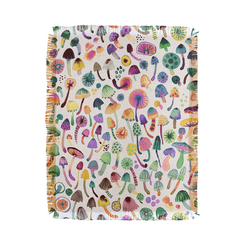 Ninola Design Mushrooms Nature Forest Colorful Throw Blanket