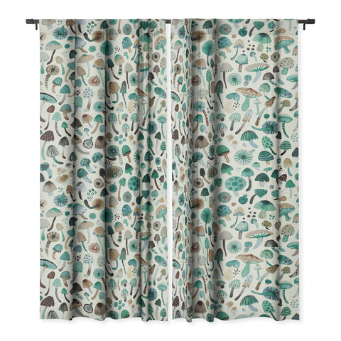 Ninola Design Mushrooms Nature Forest Green Blackout Non Repeat