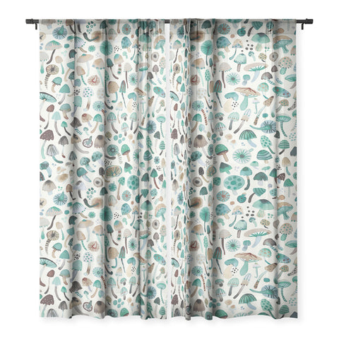 Ninola Design Mushrooms Nature Forest Green Sheer Non Repeat