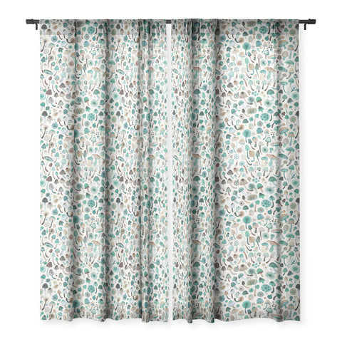 Ninola Design Mushrooms Nature Forest Green Sheer Window Curtain