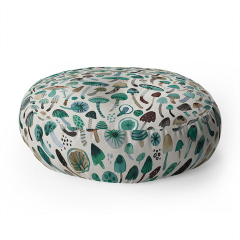 Ninola Design Mushrooms Nature Forest Green Floor Pillow Round