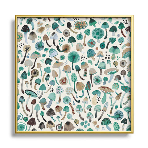 Ninola Design Mushrooms Nature Forest Green Square Metal Framed Art Print