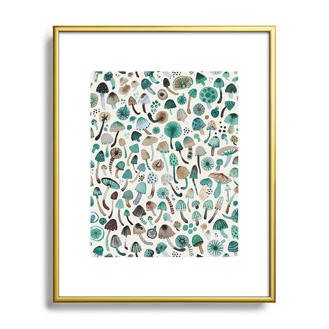 Ninola Design Mushrooms Nature Forest Green Metal Framed Art Print