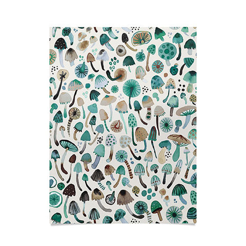 Ninola Design Mushrooms Nature Forest Green Poster