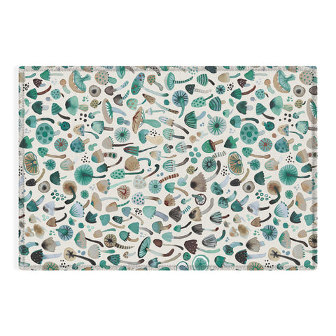 Ninola Design Mushrooms Nature Forest Green Outdoor Rug