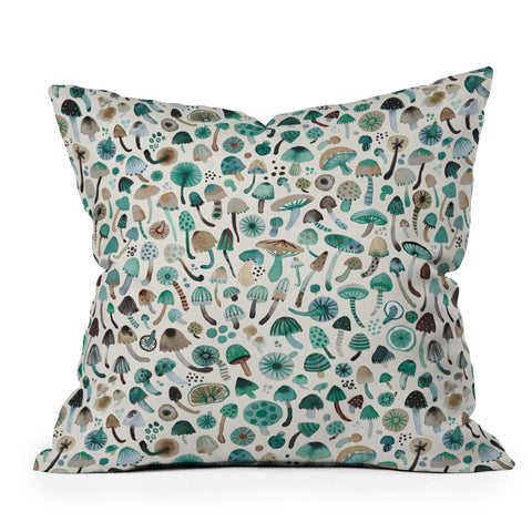 Ninola Design Mushrooms Nature Forest Green Outdoor Throw Pillow