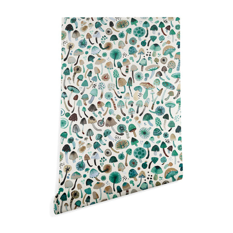 Ninola Design Mushrooms Nature Forest Green Wallpaper