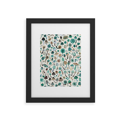 Ninola Design Mushrooms Nature Forest Green Framed Art Print