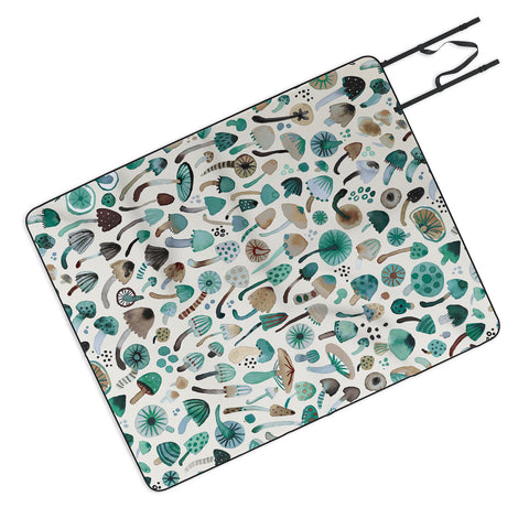 Ninola Design Mushrooms Nature Forest Green Picnic Blanket