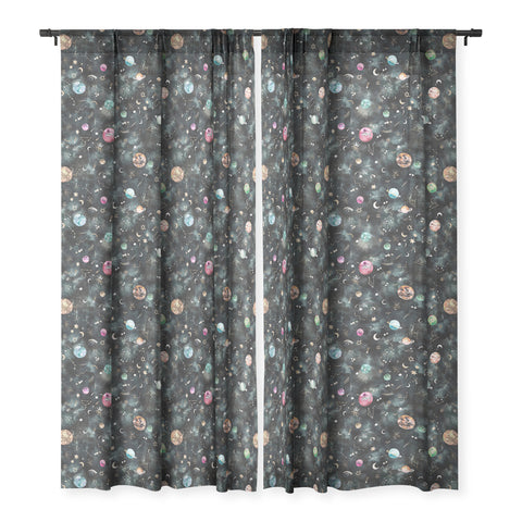Ninola Design Mystical Galaxy Black Sheer Window Curtain
