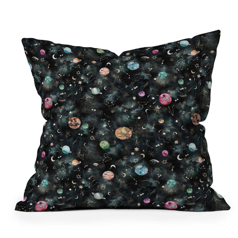 Ninola Design Mystical Galaxy Black Outdoor Throw Pillow
